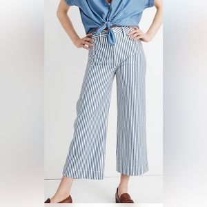 Madewell Emmett Wide-Leg Crop Pants in Herringbone Railroad Stripe - 26